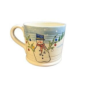 Vintage 1997 Bath & Body Works Holiday Snowman Sledding Coffee Mug Handcrafted